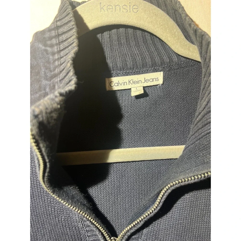 Calvin Klein Jeans Men's SZ L Blue Gray Zip Up Sweater Q22